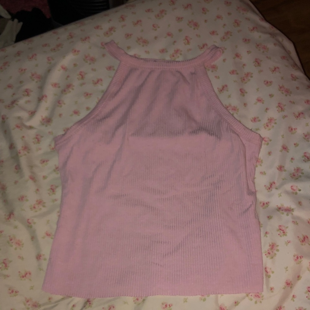 Women's Ribbed High-Neck Tank Top — Light Pink